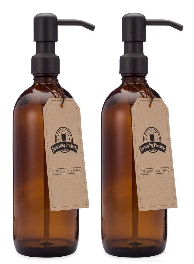 جارمايزنغ برودكتس موزع صابون ولوشن من جارمايزينج برودكتس، برطمان زجاجي كهرماني - عبوة من قطعتين - مع مضخة سوداء غير لامعة - 16 أونصة - Image 3